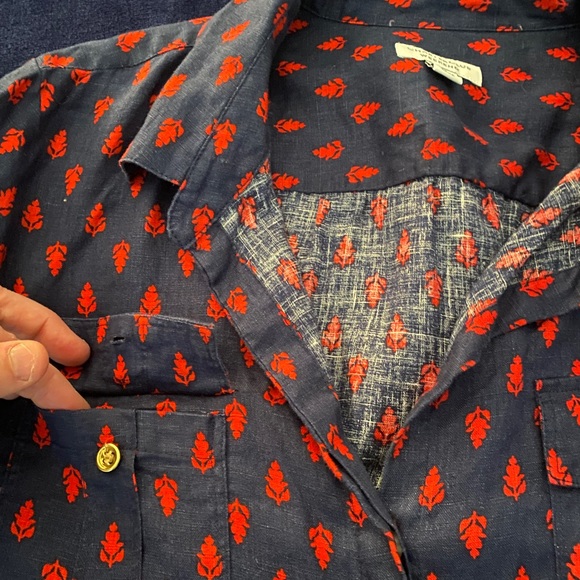 Charter Club linen navy & red patterned XL buttondown shirt with 2 pockets (NWT) - Picture 10 of 14